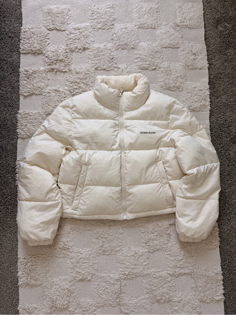 Guess Cream Cropped Puffer Jacket
